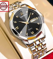 KASRLUO New Fashion Quartz Watch for Men Stainless Steel Waterproof Luminous Date Mens Watches Top Brand Luxury Clock- Dail Black