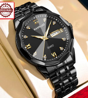 KASRLUO New Fashion Quartz Watch for Men Stainless Steel Waterproof Luminous Date Mens Watches Top Brand Luxury Clock- Full Black